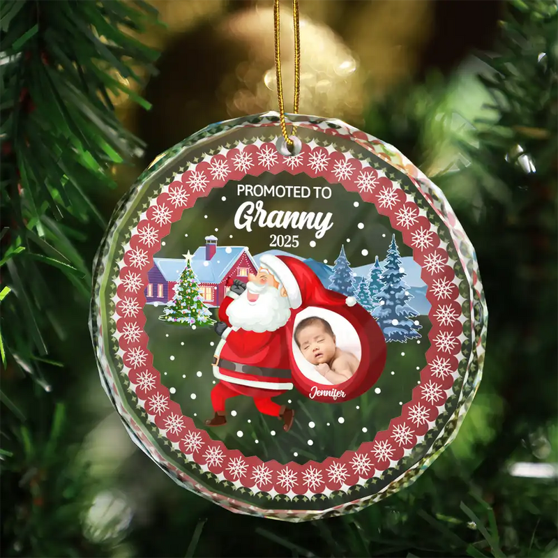 New baby, New Dad, New Mom, Gift For Father, Family, Gift For Mother, Christmas, Happy - Custom Photo Promoted To Daddy - Personalized Circle Glass Ornament