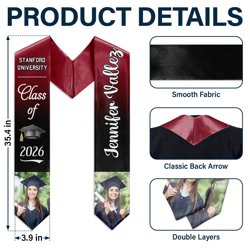 Photo personnalisée « Fier diplômé de la promotion » - Cadeau de fin d'études - Étoles personnalisées