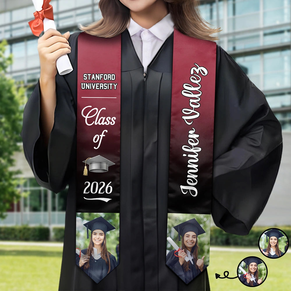 Photo personnalisée « Fier diplômé de la promotion » - Cadeau de fin d'études - Étoles personnalisées