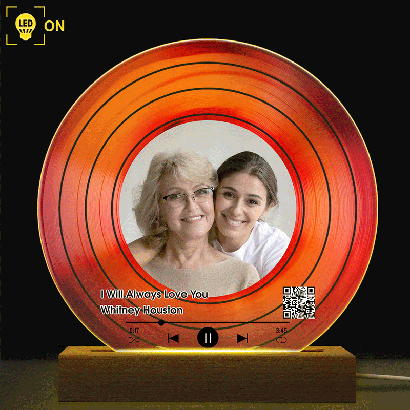 Gift For Grandma, Gift For Mother, Love, Custom Photo - Custom Photo QR Code Mother Grandma Decorative Vinyl Record - Personalized 3D Led Light Wooden Base