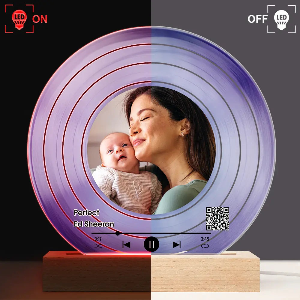Gift For Grandma, Gift For Mother, Love, Custom Photo - Custom Photo QR Code Mother Grandma Decorative Vinyl Record - Personalized 3D Led Light Wooden Base