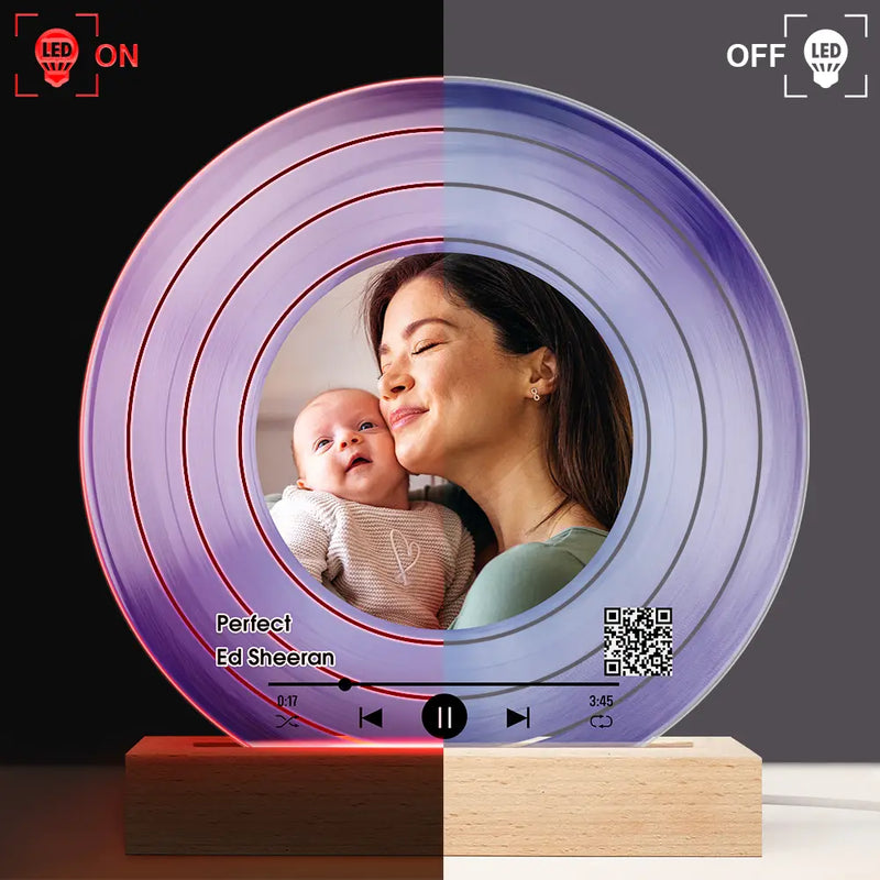 Gift For Grandma, Gift For Mother, Love, Custom Photo - Custom Photo QR Code Mother Grandma Decorative Vinyl Record - Personalized 3D Led Light Wooden Base