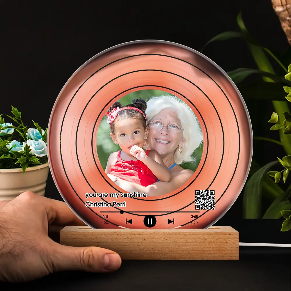 Gift For Grandma, Gift For Mother, Love, Custom Photo - Custom Photo QR Code Mother Grandma Decorative Vinyl Record - Personalized 3D Led Light Wooden Base