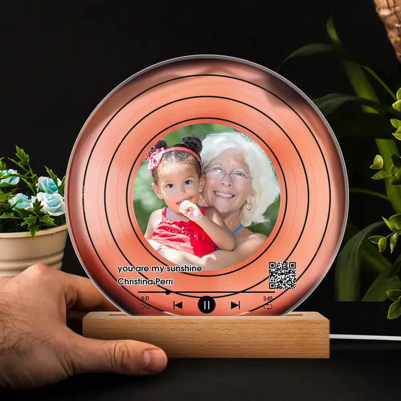 Gift For Grandma, Gift For Mother, Love, Custom Photo - Custom Photo QR Code Mother Grandma Decorative Vinyl Record - Personalized 3D Led Light Wooden Base