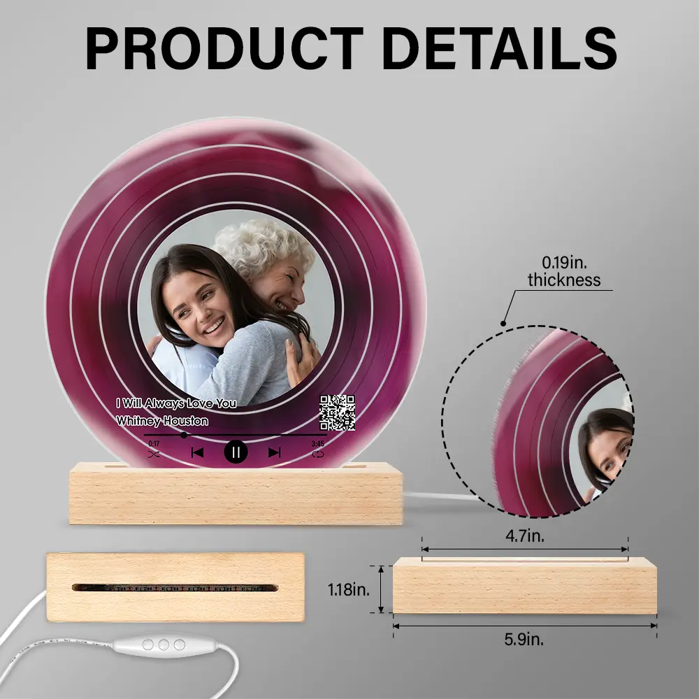 Gift For Grandma, Gift For Mother, Love, Custom Photo - Custom Photo QR Code Mother Grandma Decorative Vinyl Record - Personalized 3D Led Light Wooden Base