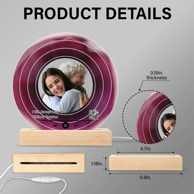 Gift For Grandma, Gift For Mother, Love, Custom Photo - Custom Photo QR Code Mother Grandma Decorative Vinyl Record - Personalized 3D Led Light Wooden Base