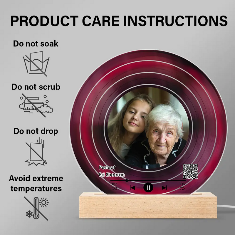 Gift For Grandma, Gift For Mother, Love, Custom Photo - Custom Photo QR Code Mother Grandma Decorative Vinyl Record - Personalized 3D Led Light Wooden Base