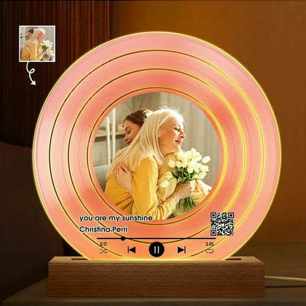 Custom Photo QR Code Mother Grandma Decorative Vinyl Record - Personalized 3D Led Light Wooden Base