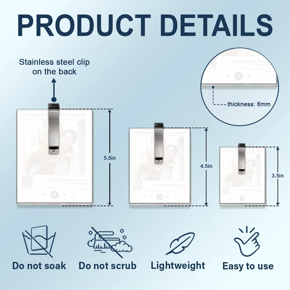 Custom Photo QR Code Song - Personalized Custom Shaped Acrylic Car Visor Clip