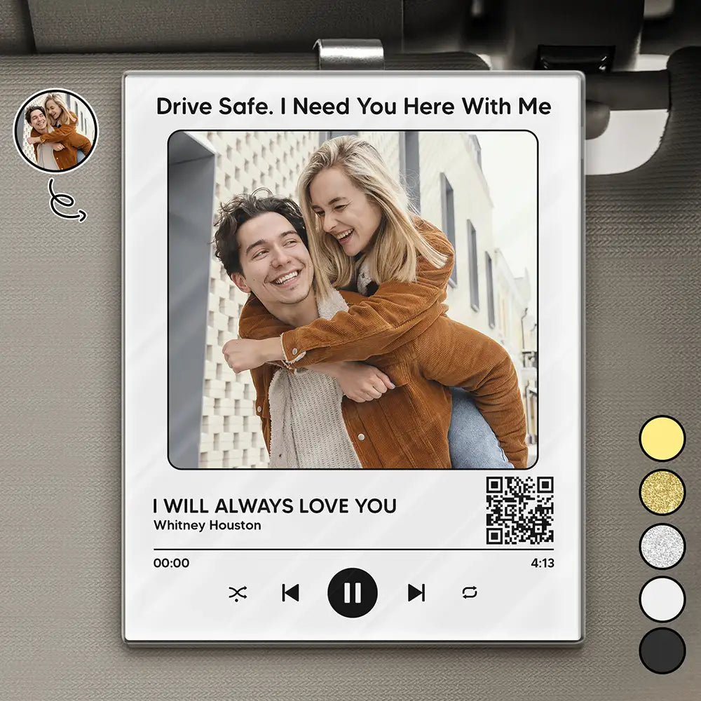 Custom Photo,Gift For Couples - Custom Photo QR Code Song - Personalized Custom Shaped Acrylic Car Visor Clip