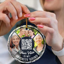 Memorial - Custom Photo QR Code Your Voice - Personalized Circle Glass Ornament
