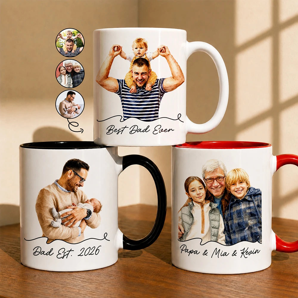 Gift For Husband,Gift For Yourself,Gift For Men,Gift For Father,Gift For Grandpa,Top Market,Non-Eng,Photo - Watercolor (remove BG),Cozy - Custom Photo Realistic Watercolor Art Best Dad Ever Grandpa Papa - Personalized Mug