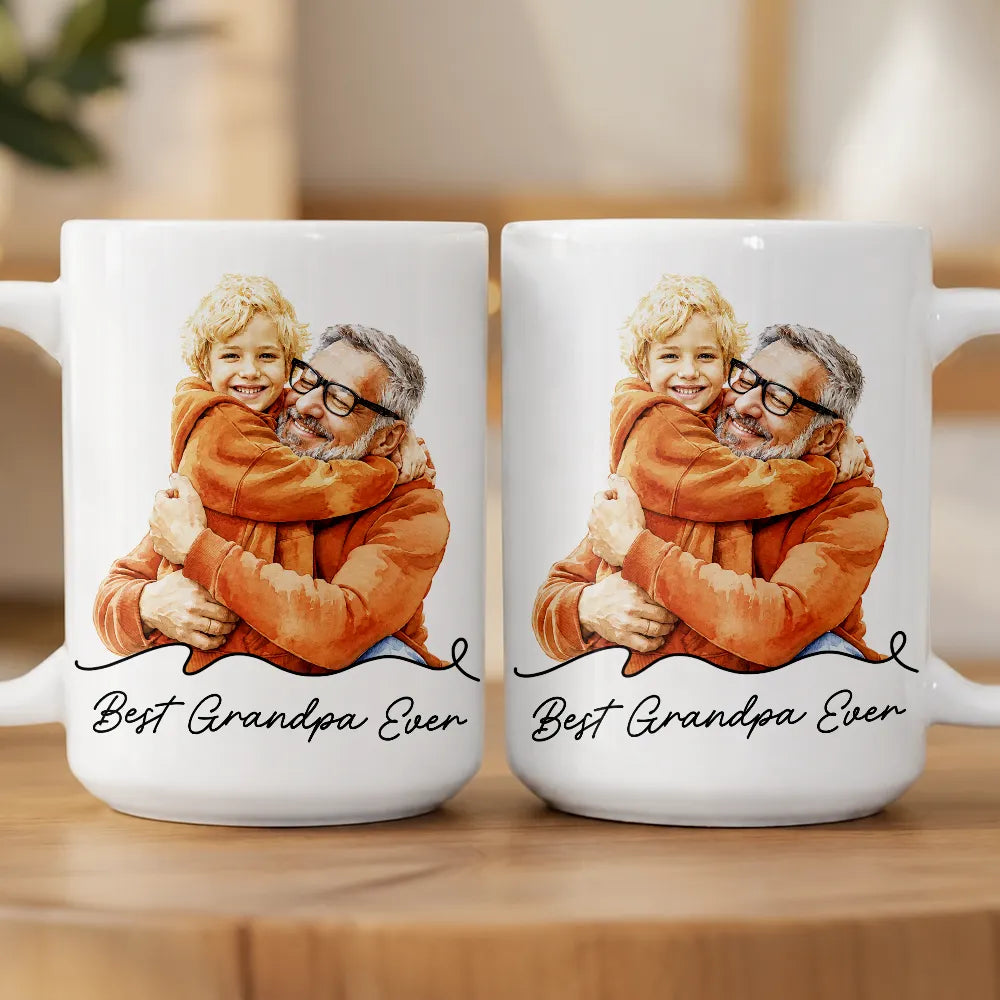 Gift For Husband,Gift For Yourself,Gift For Men,Gift For Father,Gift For Grandpa,Top Market,Non-Eng,Photo - Watercolor (remove BG),Cozy - Custom Photo Realistic Watercolor Art Best Dad Ever Grandpa Papa - Personalized Mug