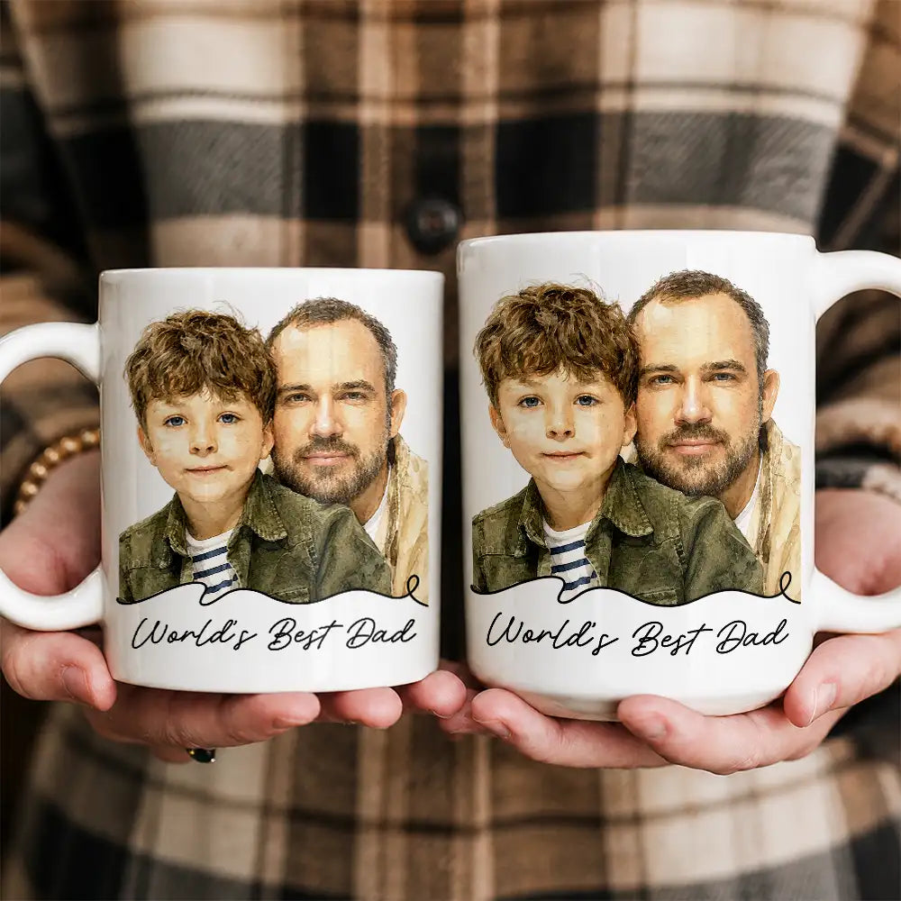 Gift For Husband,Gift For Yourself,Gift For Men,Gift For Father,Gift For Grandpa,Top Market,Non-Eng,Photo - Watercolor (remove BG),Cozy - Custom Photo Realistic Watercolor Art Best Dad Ever Grandpa Papa - Personalized Mug
