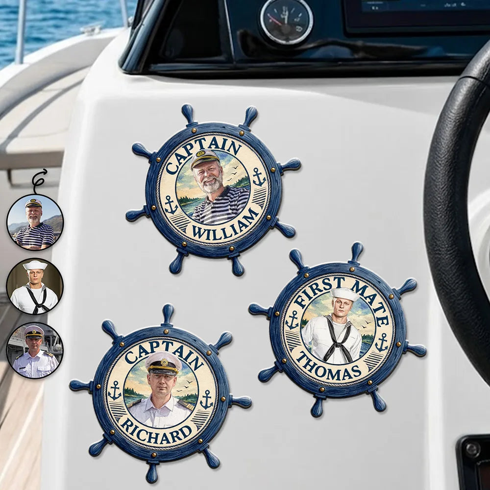 Art Design,Pontoon,Confident,Gift For Men,Gift For Yourself,Summer,Photo - Watercolor - Remove BG - Custom Photo Realistic Watercolor Art Captain First Mate Sailing Boat - Personalized Magnet