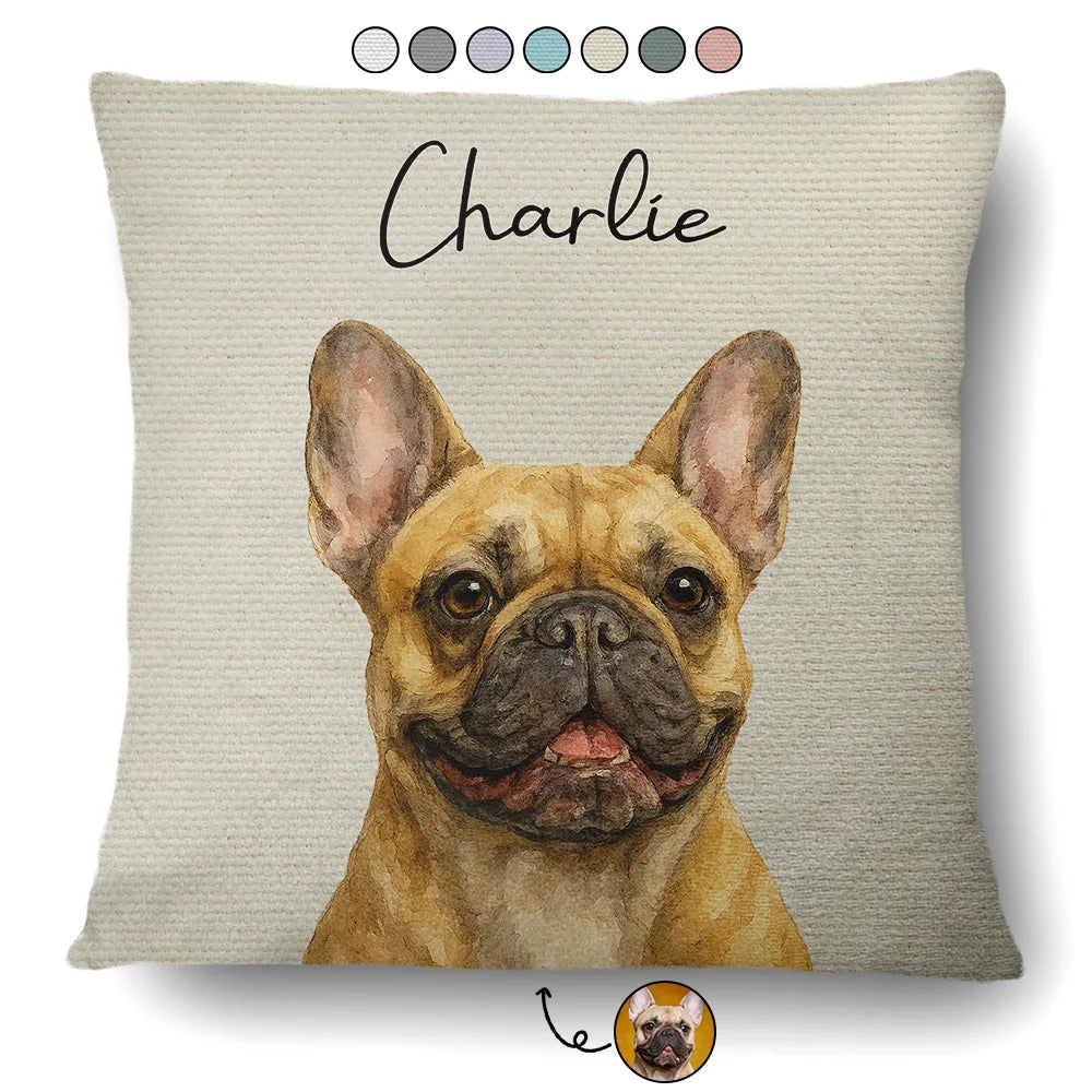 Custom Photo Realistic Watercolor Art Cat Dog Pet - Personalized Pillow