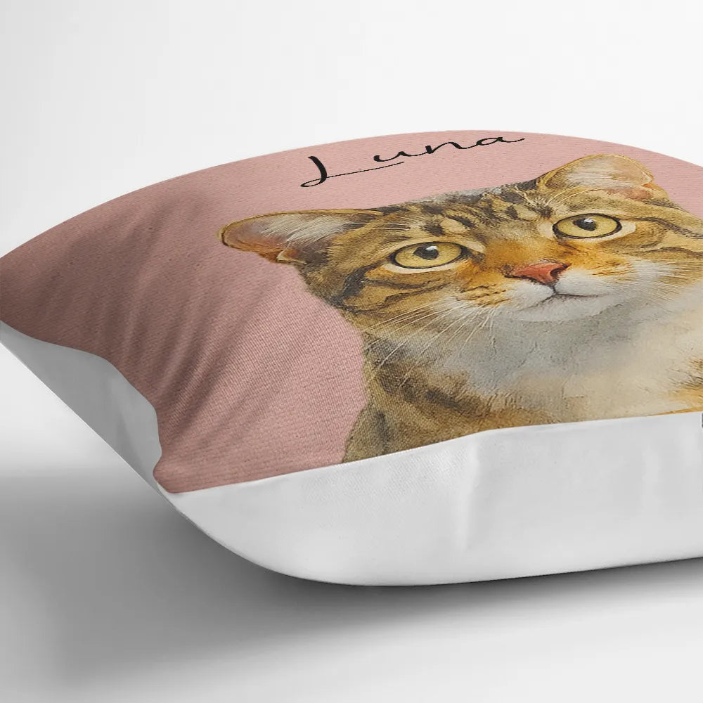 Happy, Dog Lovers, Pet Lovers, Cat Lovers - Custom Photo Realistic Watercolor Art Cat Dog Pet - Personalized Pillow