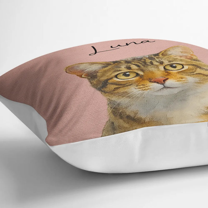 Happy, Dog Lovers, Pet Lovers, Cat Lovers - Custom Photo Realistic Watercolor Art Cat Dog Pet - Personalized Pillow