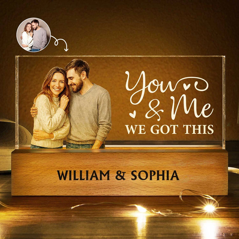 Gift For Couples,Gift For Wife,Gift For Husband,Gift For Boyfriend,Gift For Girlfriend,Love - Custom Photo Realistic Watercolor Art Couple You & Me We Got This - Personalized Rectangle LED Light