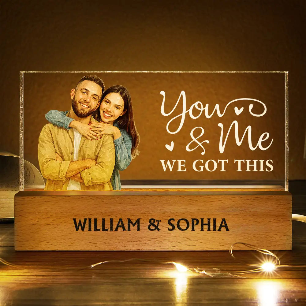 Gift For Couples,Gift For Wife,Gift For Husband,Gift For Boyfriend,Gift For Girlfriend,Love - Custom Photo Realistic Watercolor Art Couple You & Me We Got This - Personalized Rectangle LED Light