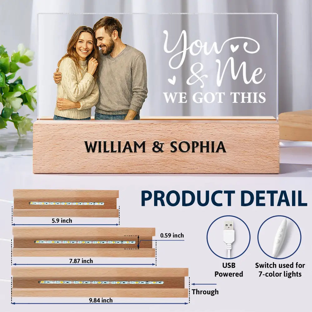 Gift For Couples,Gift For Wife,Gift For Husband,Gift For Boyfriend,Gift For Girlfriend,Love - Custom Photo Realistic Watercolor Art Couple You & Me We Got This - Personalized Rectangle LED Light