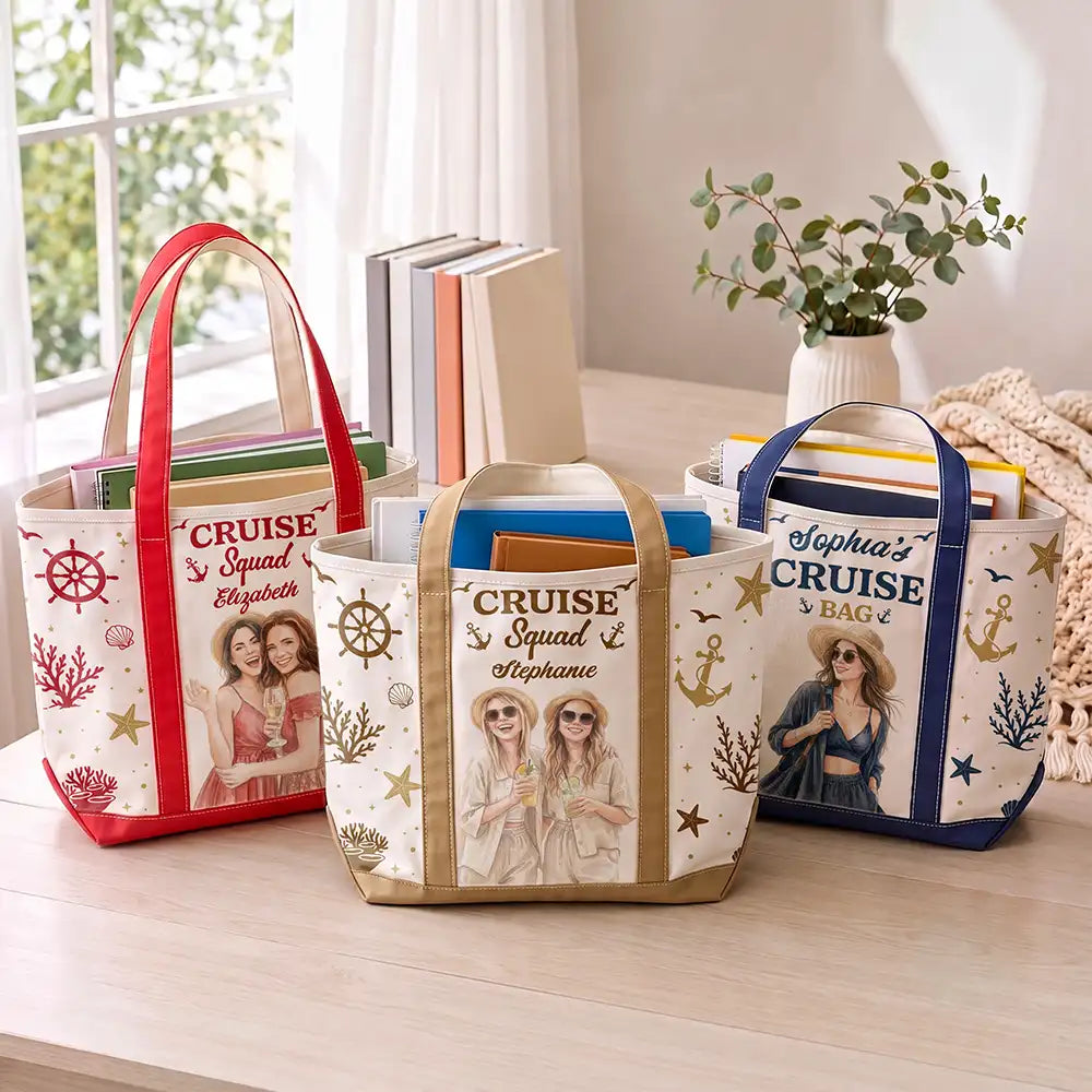 Art Design,Gift For Yourself,Gift For Women,Photo - Watercolor - Remove BG,Happy - Custom Photo Realistic Watercolor Art Cruise Bag Cruise Trip - Personalized Fabric Tote Bag