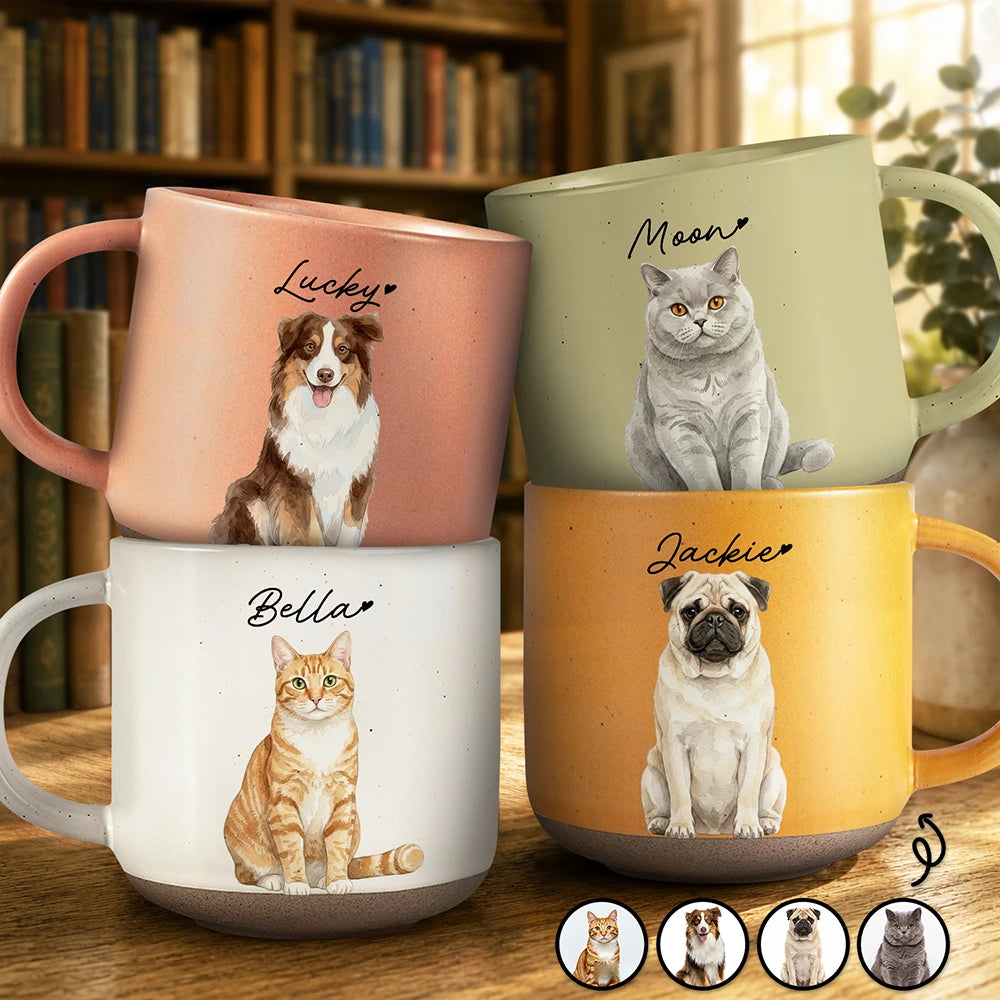 Custom Photo,Art Design,Pet Lovers,Top Market,Adorable,Photo - Watercolor - Remove BG - Custom Photo Realistic Watercolor Art Cute Dog Cat - Personalized Pottery Mug