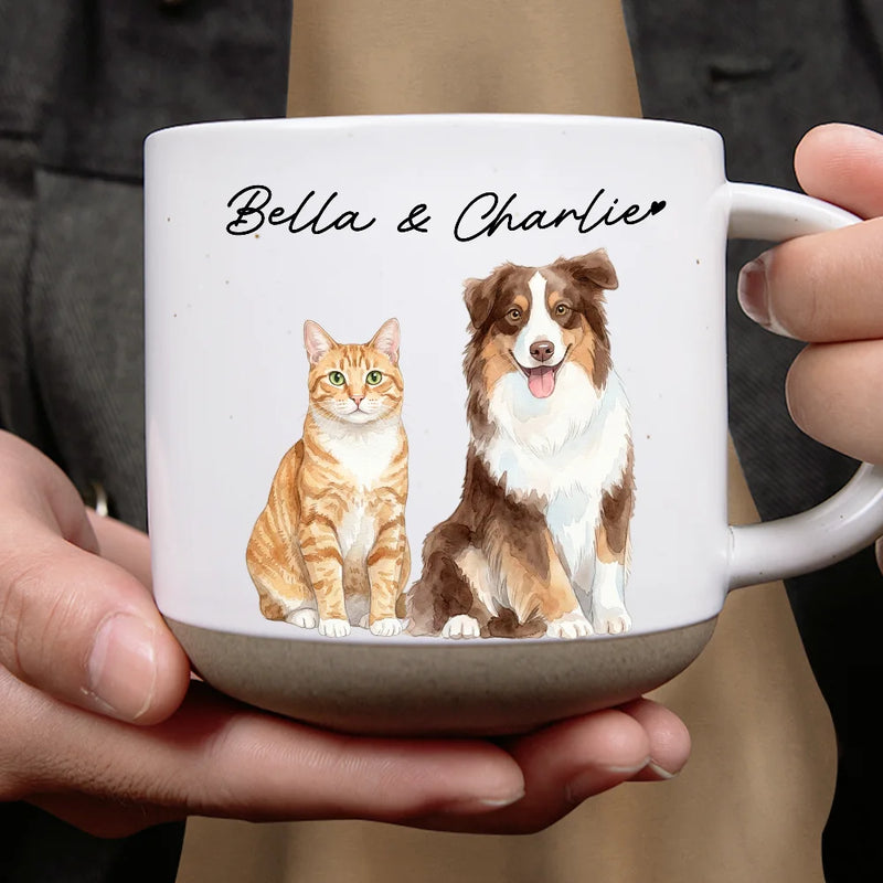 Custom Photo,Art Design,Pet Lovers,Top Market,Adorable,Photo - Watercolor - Remove BG - Custom Photo Realistic Watercolor Art Cute Dog Cat - Personalized Pottery Mug