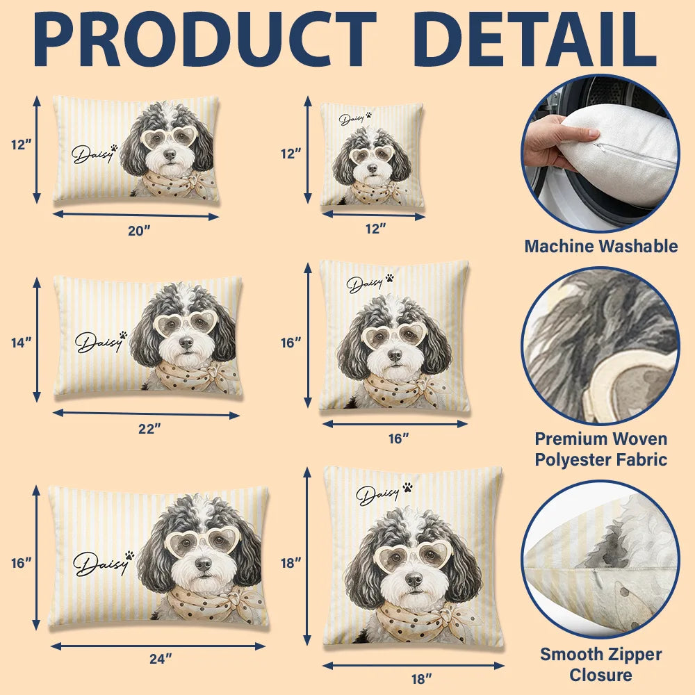 Top Market,Adorable,Art Design,Pet Lovers,Photo - Watercolor - Remove BG - Custom Photo Realistic Watercolor Art Dog Cute Portrait Striped Pattern - Personalized Pillow