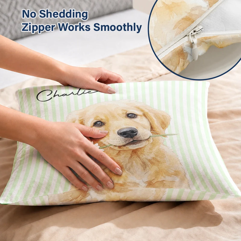 Top Market,Adorable,Art Design,Pet Lovers,Photo - Watercolor - Remove BG - Custom Photo Realistic Watercolor Art Dog Cute Portrait Striped Pattern - Personalized Pillow