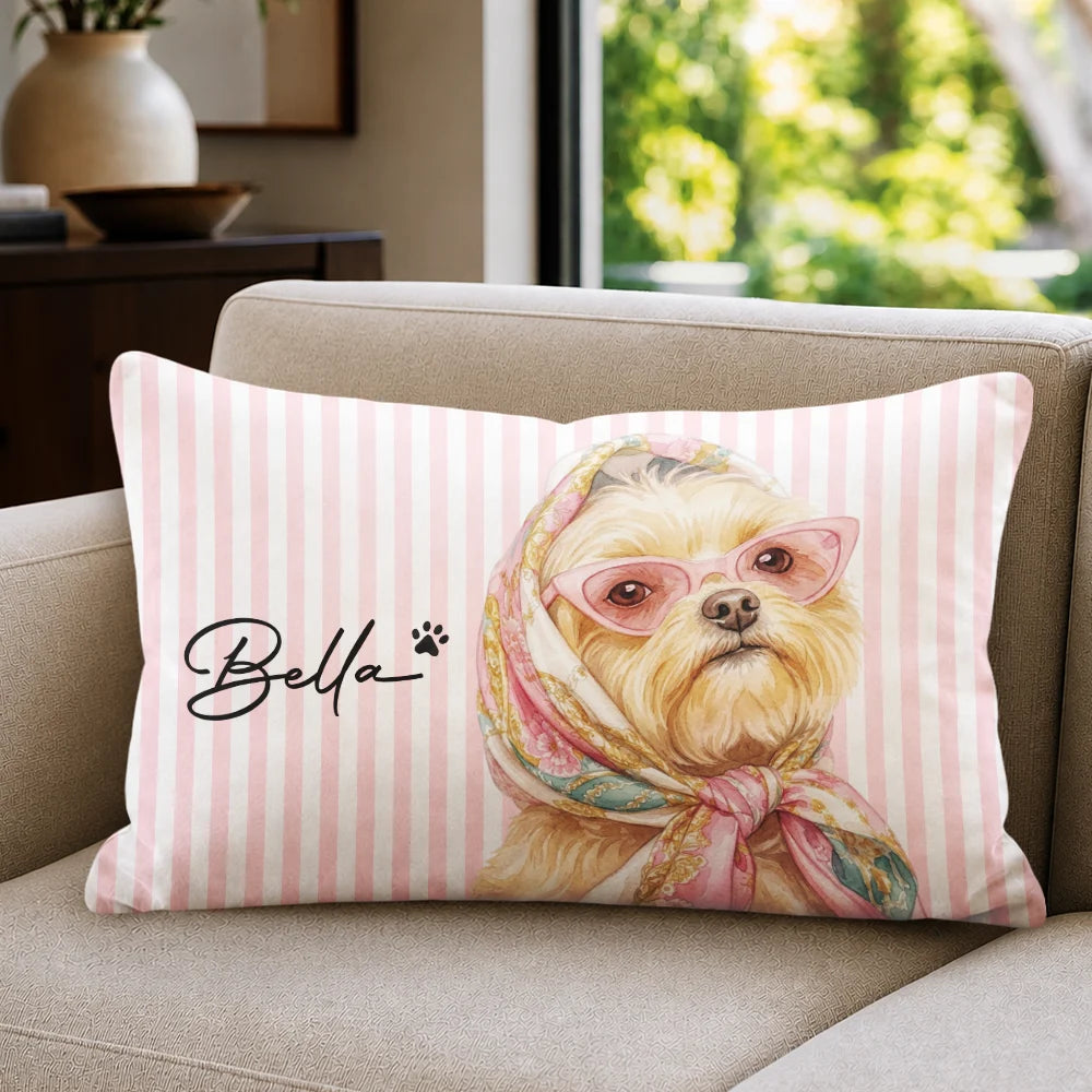 Top Market,Adorable,Art Design,Pet Lovers,Photo - Watercolor - Remove BG - Custom Photo Realistic Watercolor Art Dog Cute Portrait Striped Pattern - Personalized Pillow