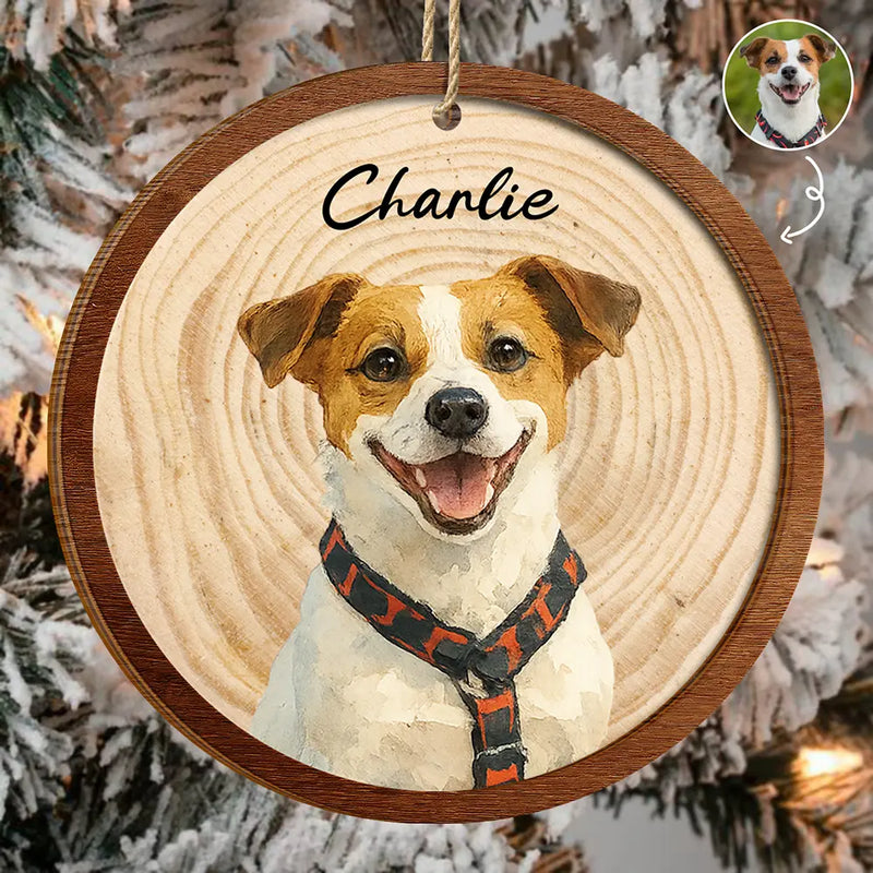 Pet Lovers,Dog Lovers,Cat Lovers,Love,Christmas - Custom Photo Realistic Watercolor Art Dog Cat Pet - Personalized 2-Layered Wooden Ornament