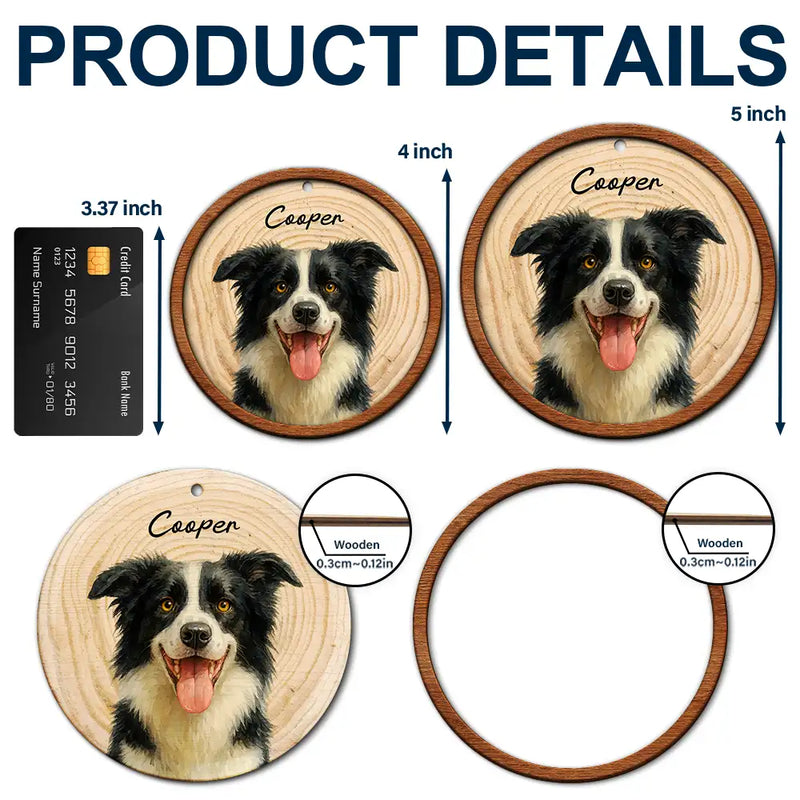 Pet Lovers,Dog Lovers,Cat Lovers,Love,Christmas - Custom Photo Realistic Watercolor Art Dog Cat Pet - Personalized 2-Layered Wooden Ornament