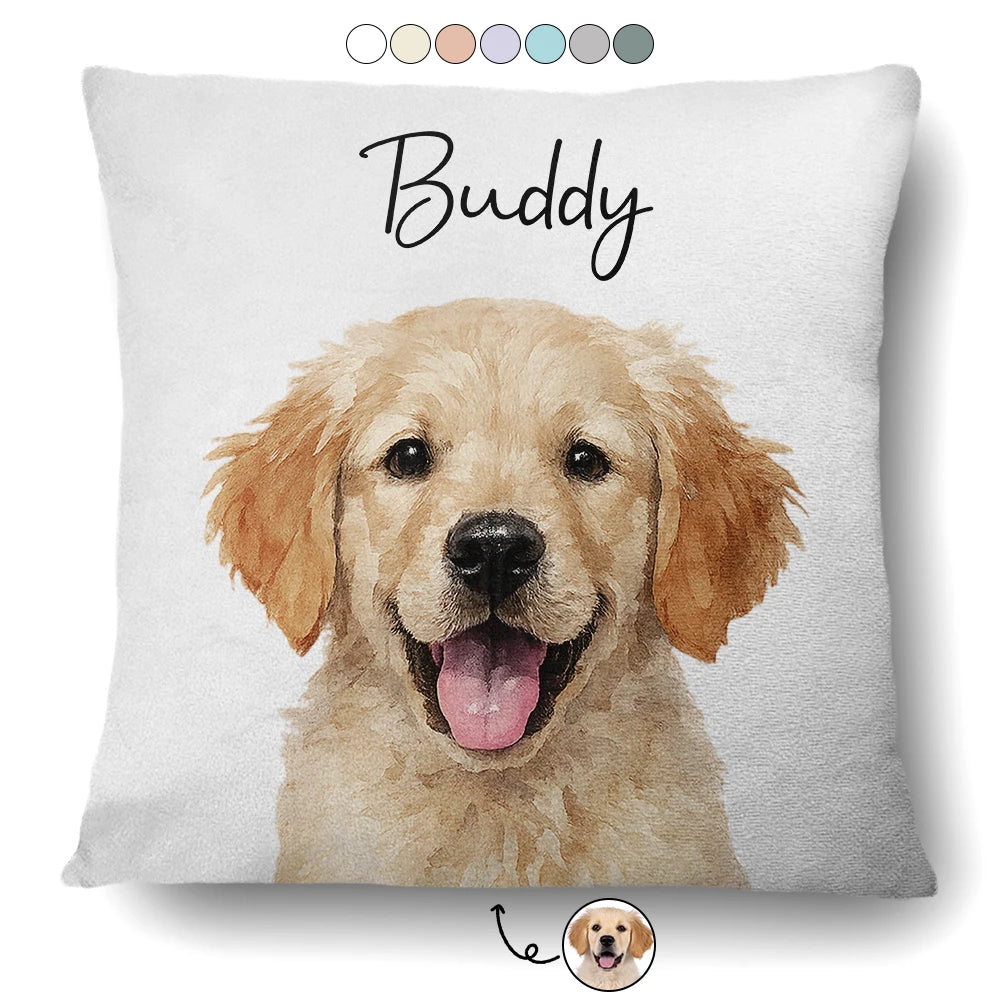 Pet Lovers, Dog Lovers, Cat Lovers, Love - Custom Photo Realistic Watercolor Art Dog Cat Pet - Personalized Pillow