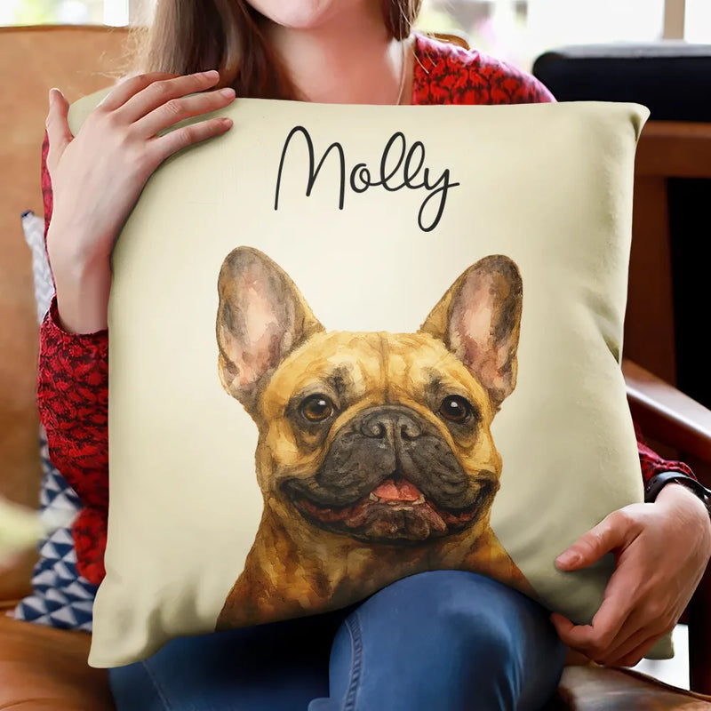 Pet Lovers, Dog Lovers, Cat Lovers, Love - Custom Photo Realistic Watercolor Art Dog Cat Pet - Personalized Pillow