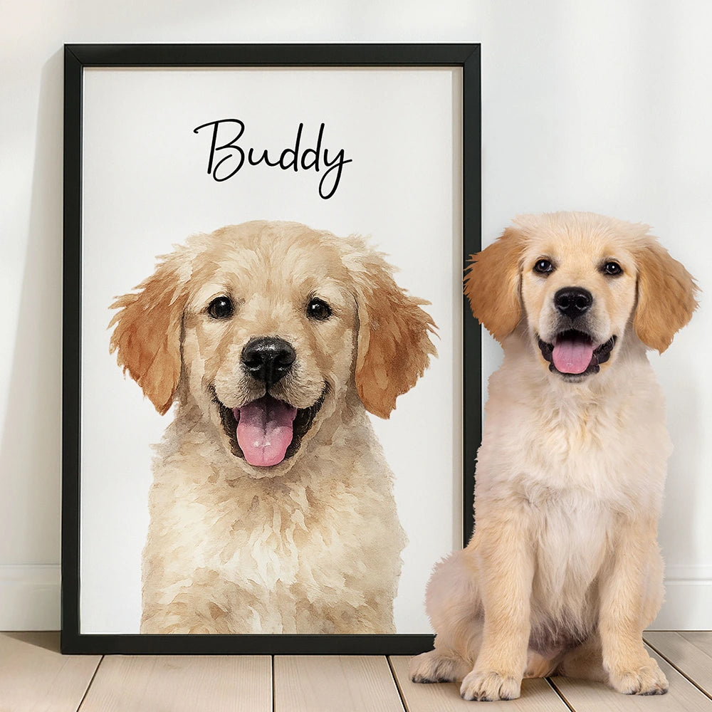 Custom Photo Realistic Watercolor Art Dog Cat Pet - Personalized Poster