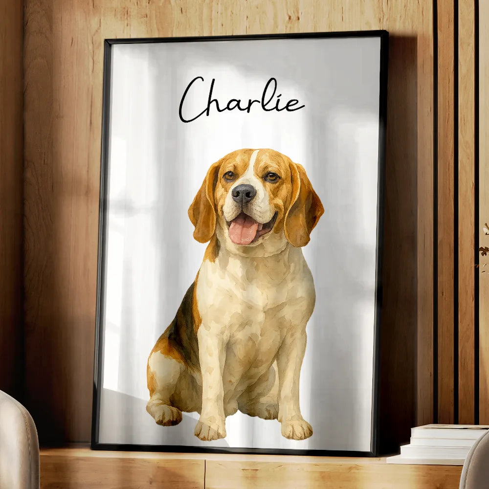 Pet Lovers, Dog Lovers, Cat Lovers, Love - Custom Photo Realistic Watercolor Art Dog Cat Pet - Personalized Poster