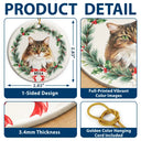 Art Design,Christmas,Cozy,Pet Lovers,Photo - Watercolor - Remove BG - Custom Photo Realistic Watercolor Art Dog Cat Pet Holiday Wreath - Personalized Circle Ceramic Ornament