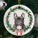 Art Design,Christmas,Cozy,Pet Lovers,Photo - Watercolor - Remove BG - Custom Photo Realistic Watercolor Art Dog Cat Pet Holiday Wreath - Personalized Circle Ceramic Ornament
