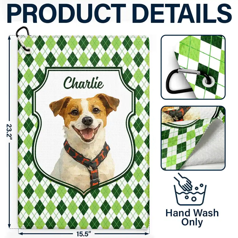 Happy, Dog Lovers, Pet Lovers, Cat Lovers, Golf - Custom Photo Realistic Watercolor Art Dog Cat Pet Portrait Vintage - Personalized Golf Towel