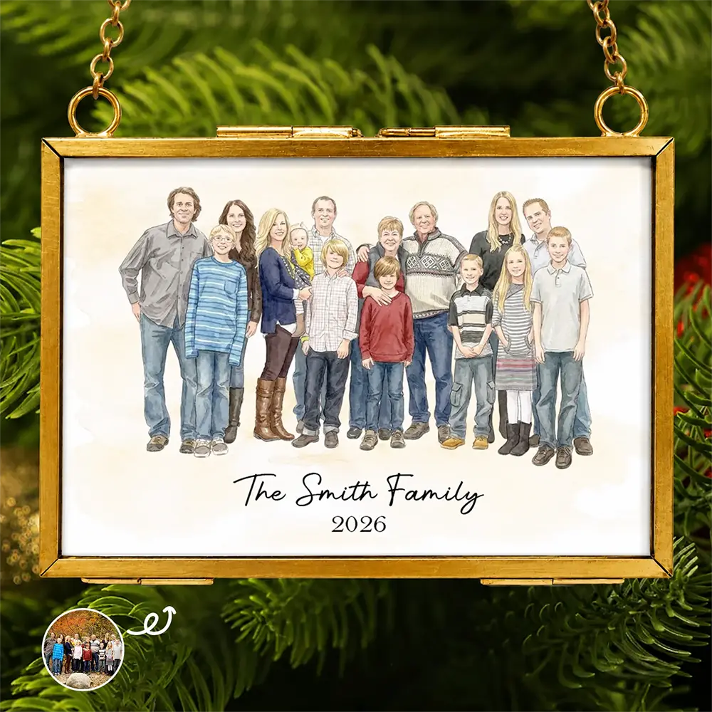 Custom Photo Realistic Watercolor Art Family Parents Couple Pet - Personalized Metal Frame Ornament