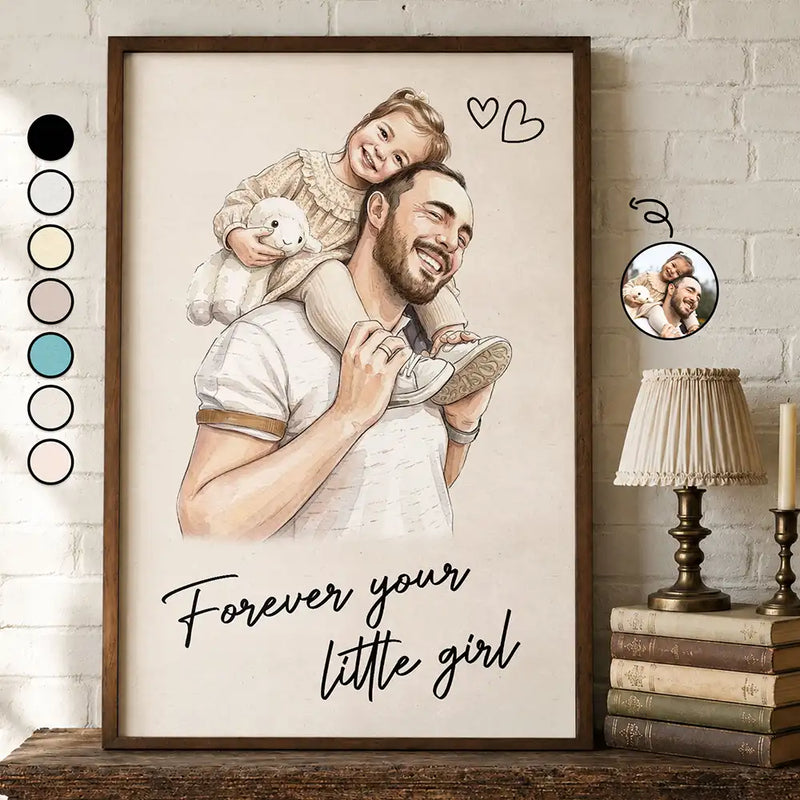 Gift For Father,New Dad,Gift For Grandpa,Non-Eng,Photo - Watercolor (remove BG),Adorable - Custom Photo Realistic Watercolor Art Forever Your Little Girl - Personalized Poster