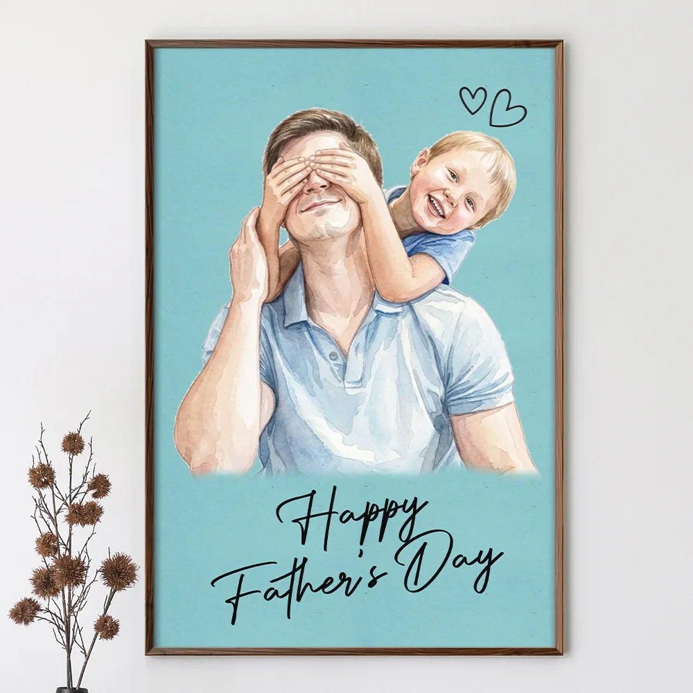 Gift For Father,New Dad,Gift For Grandpa,Non-Eng,Photo - Watercolor (remove BG),Adorable - Custom Photo Realistic Watercolor Art Forever Your Little Girl - Personalized Poster