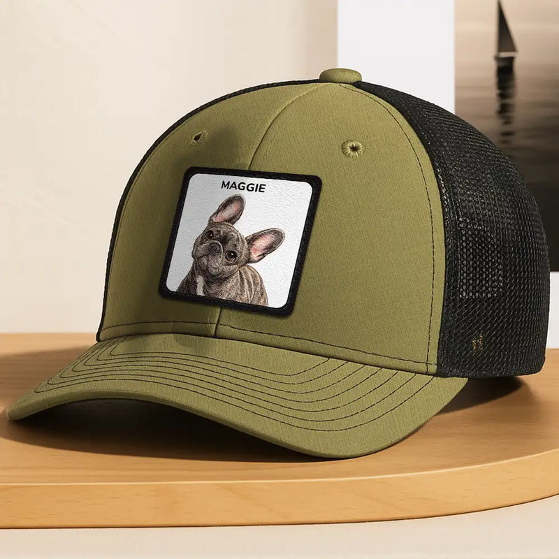 Custom Photo, Art Design, Pet Lovers, Playful, Photo - Watercolor - Remove BG - Custom Photo Realistic Watercolor Art Funny Dog Cat Pet - Personalized Leather Patch Hat