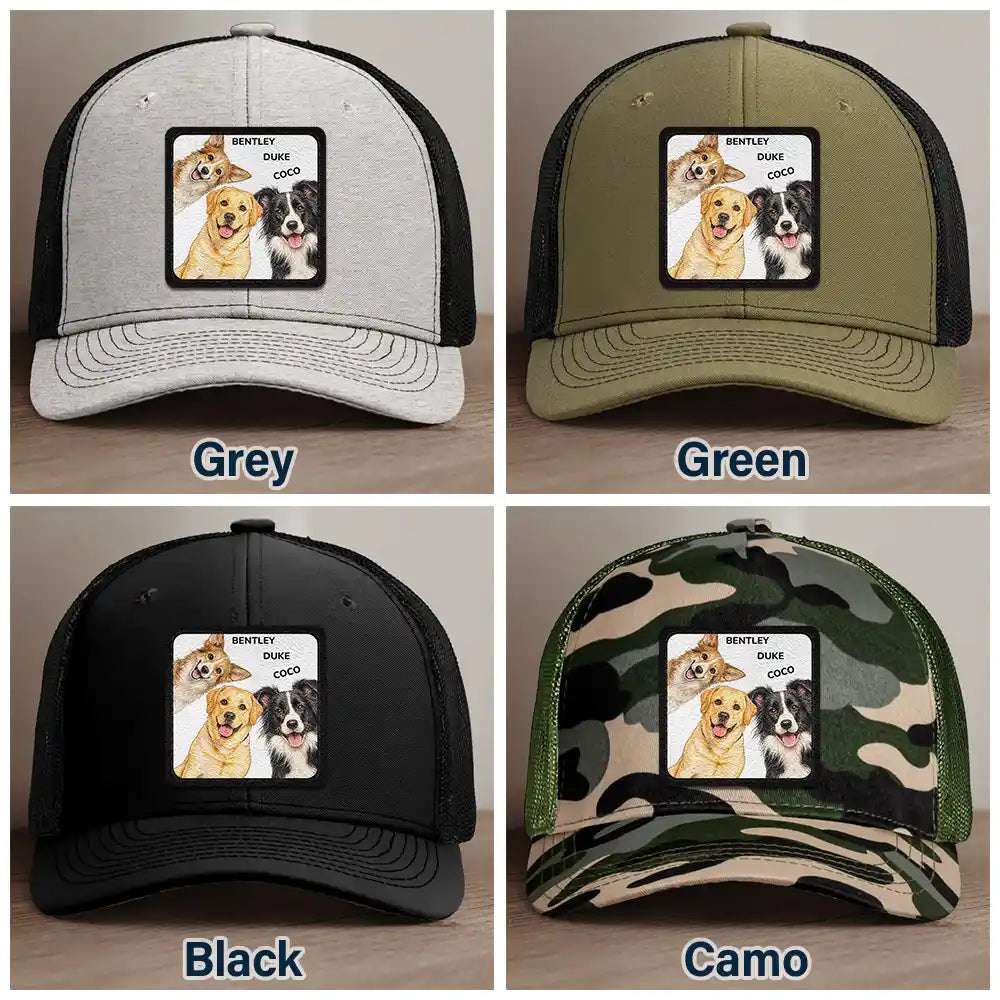 Custom Photo, Art Design, Pet Lovers, Playful, Photo - Watercolor - Remove BG - Custom Photo Realistic Watercolor Art Funny Dog Cat Pet - Personalized Leather Patch Hat