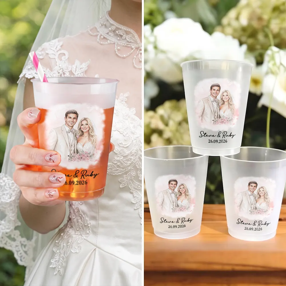 Custom Photo, Art Design, Gift For Couples, Wedding, Romantic, Photo - Watercolor - Remove BG - Custom Photo Realistic Watercolor Art Happy Couple Anniversary - Personalized Frosted Cups