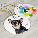 Top Market, Art Design, Playful, Christmas, Custom Photo, Pet Lovers, Photo - Watercolor - Remove BG - Custom Photo Realistic Watercolor Art Happy Dog Cat Pet - Personalized Circle Ceramic Ornament