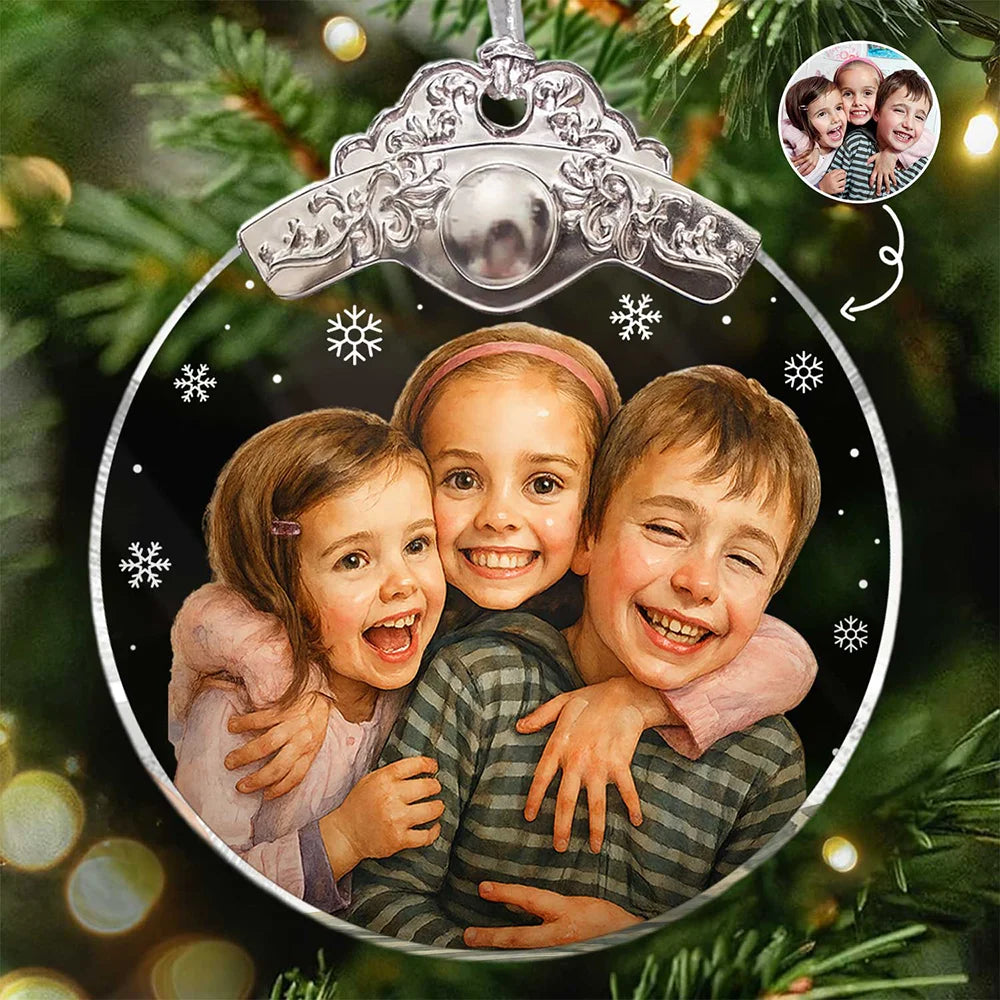 Custom Photo Realistic Watercolor Art Happy Kid - Personalized Glass Ornament With Silver Cap