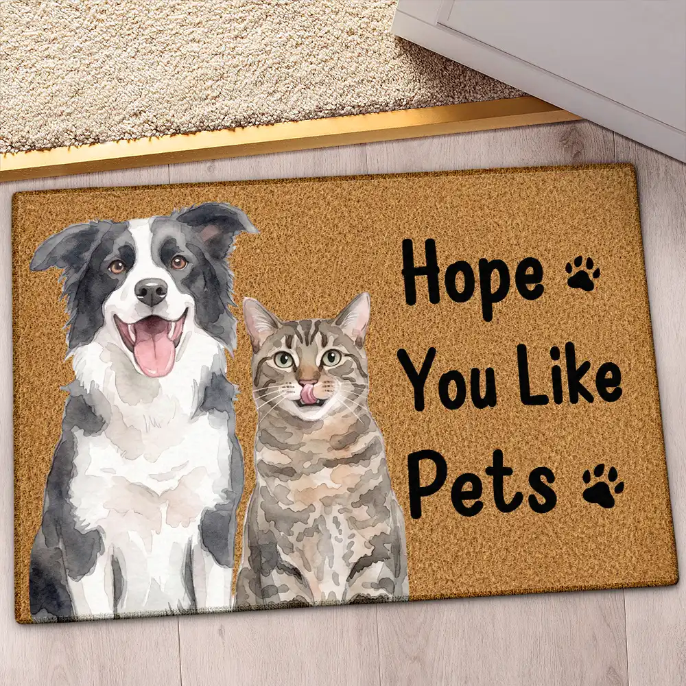 Art Design,Humorous,Pet Lovers,Photo - Watercolor - Remove BG - Custom Photo Realistic Watercolor Art Hope You Like Pets - Personalized Doormat