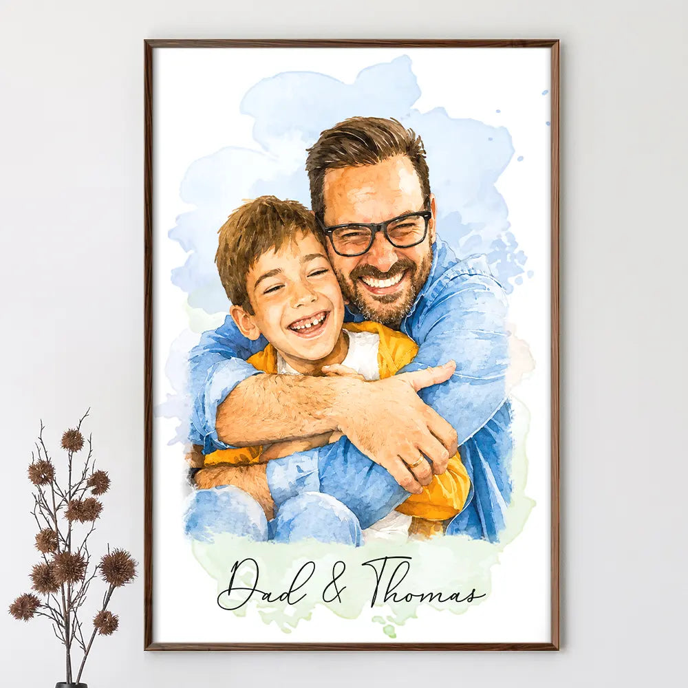 Gift For Husband,Gift For Men,Gift For Father,Gift For Grandpa,Non-Eng,Photo - Watercolor (remove BG),Cozy - Custom Photo Realistic Watercolor Art I Love You Dad Grandpa - Personalized Poster